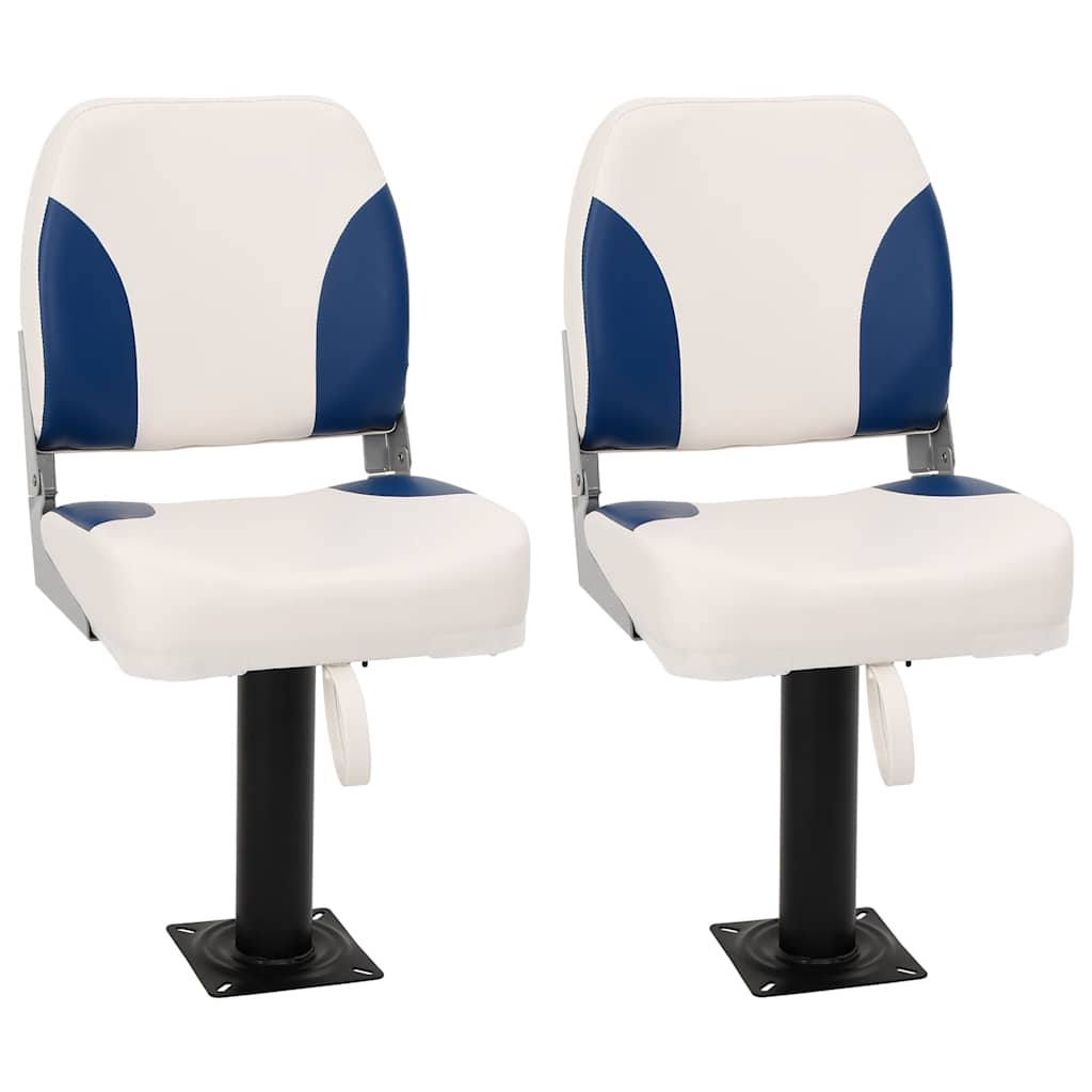 Foldable Boat Seat Set of 2 Blue and White 41x36x48 cm