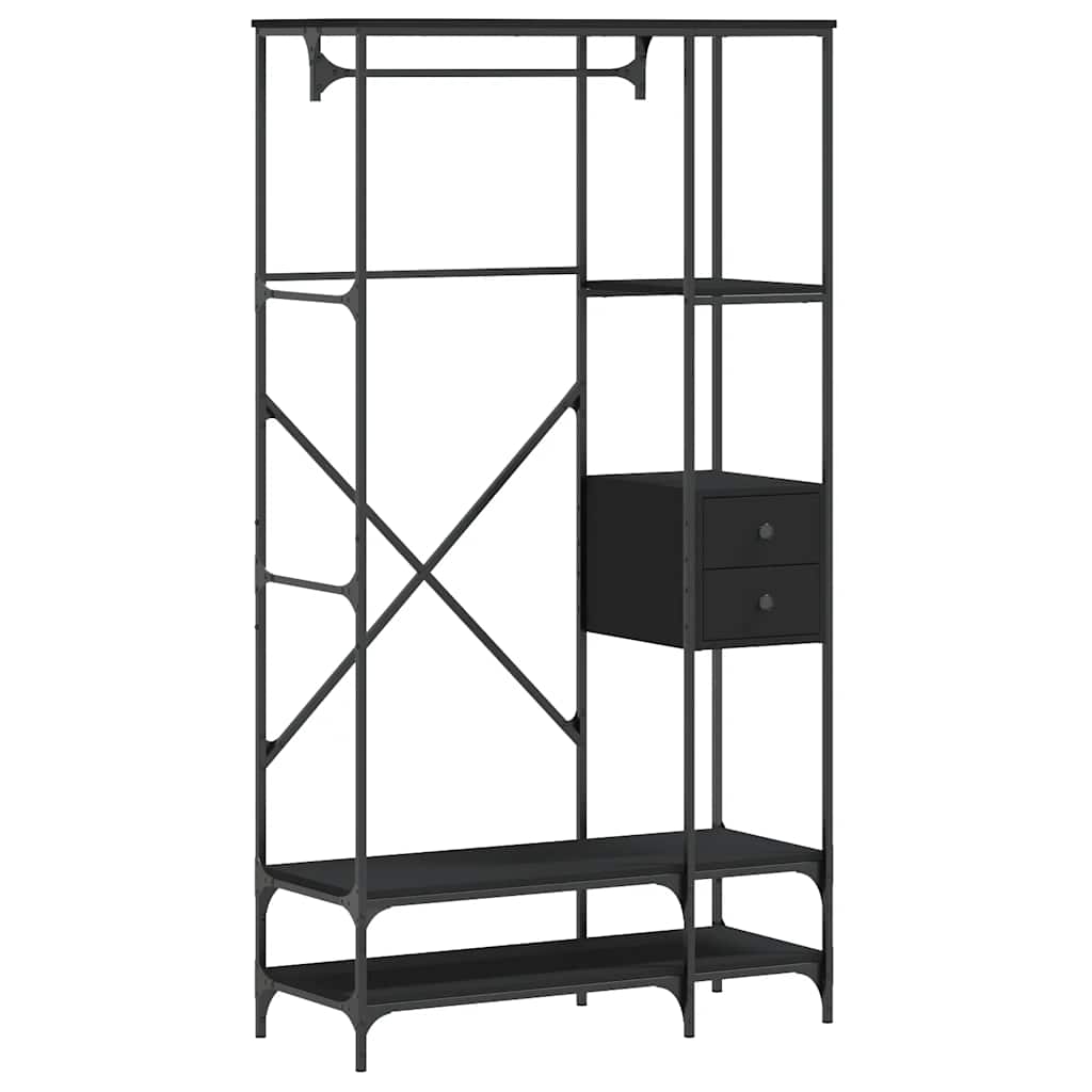 Garment Rack with Shelves Black Engineered Wood