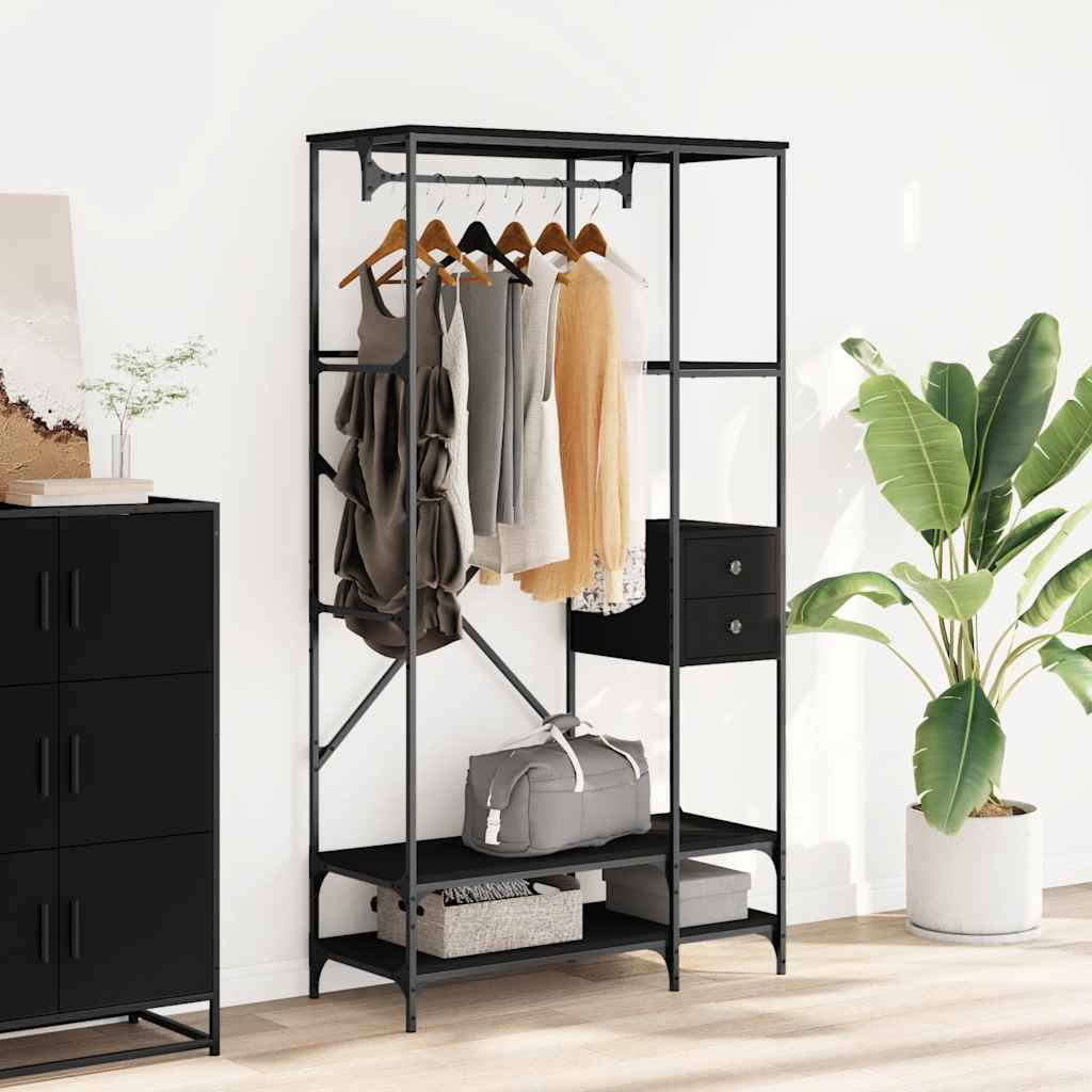 Garment Rack with Shelves Black Engineered Wood