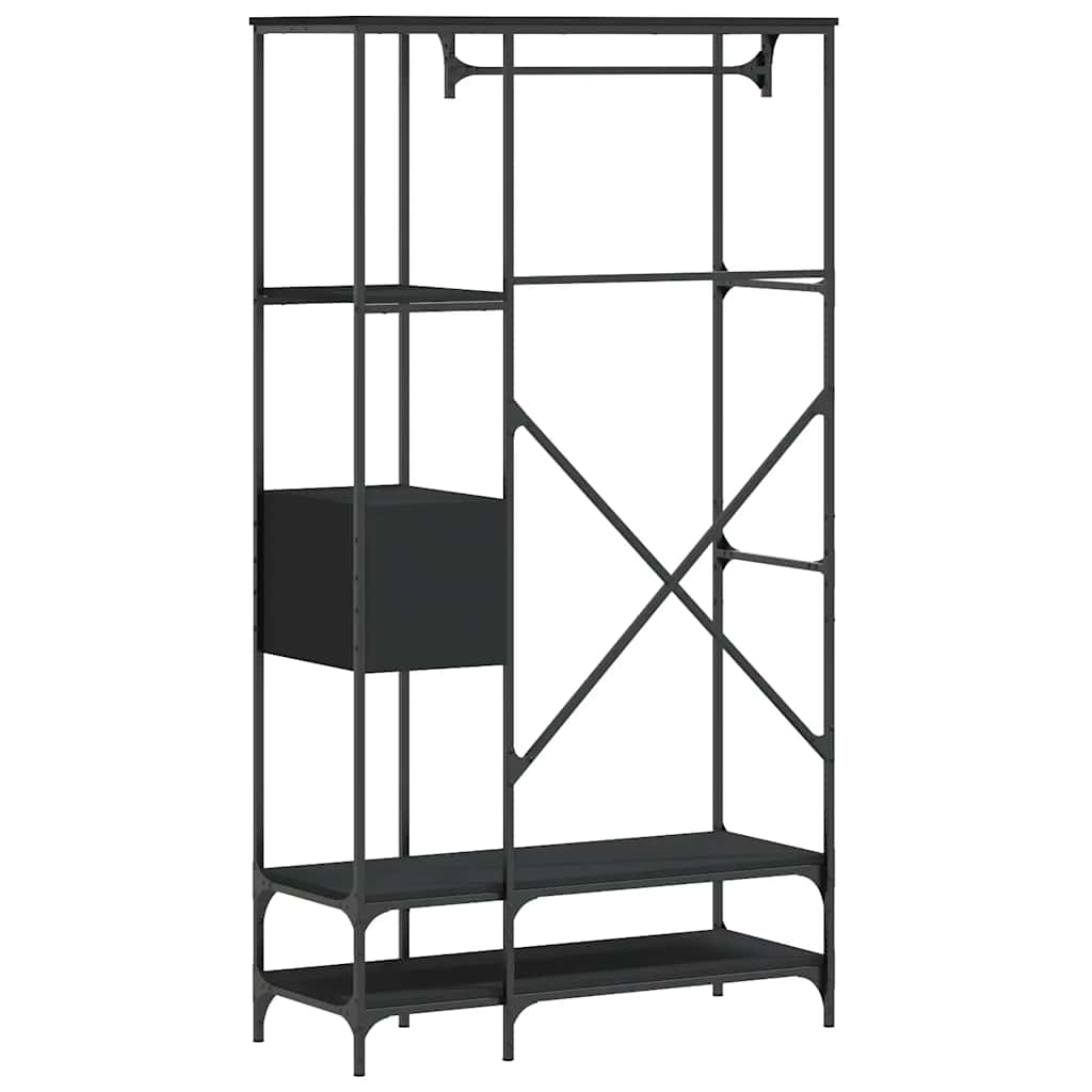 Garment Rack with Shelves Black Engineered Wood