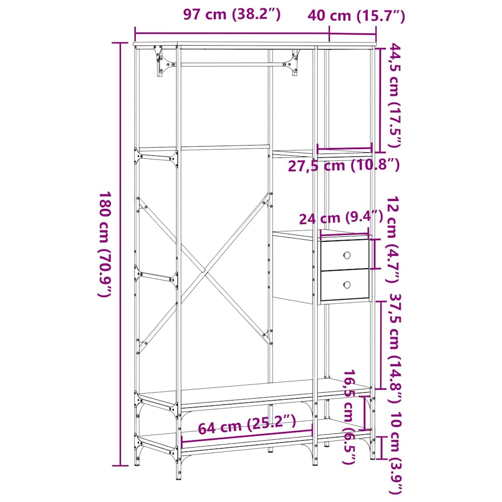 Garment Rack with Shelves Black Engineered Wood