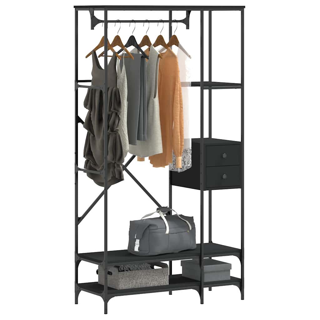 Garment Rack with Shelves Black Engineered Wood