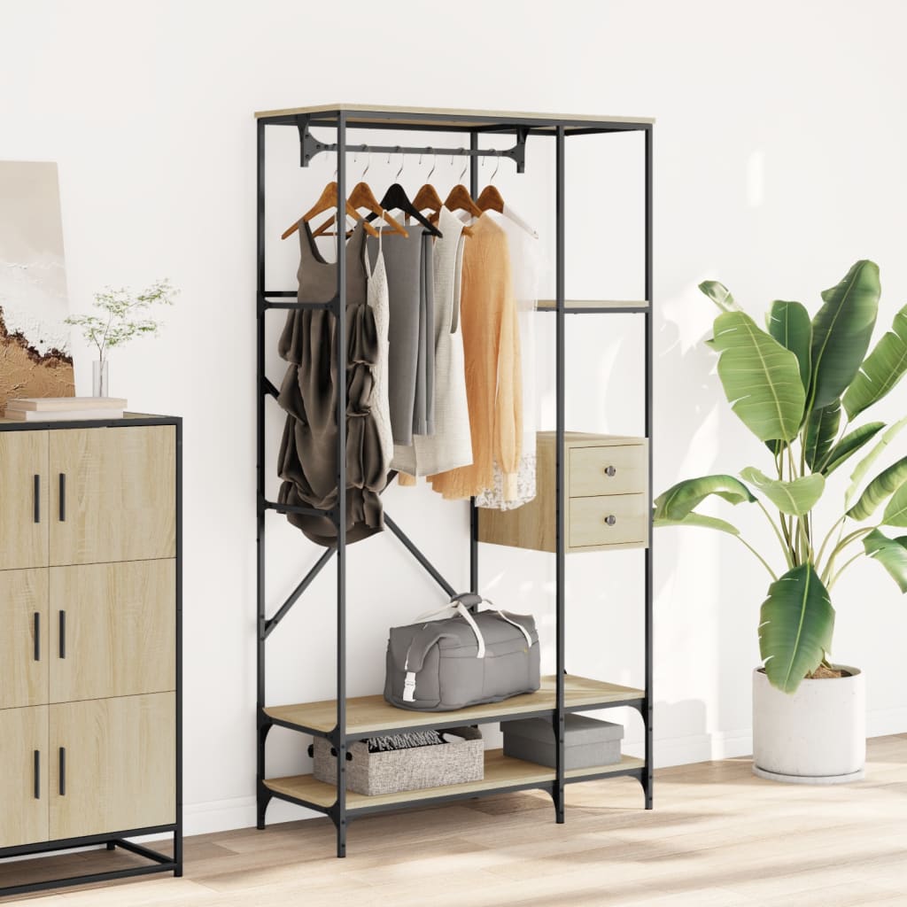 Garment Rack with Shelves Sonoma Oak Wood-Based Material