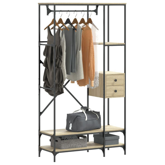 Garment Rack with Shelves Sonoma Oak Wood-Based Material