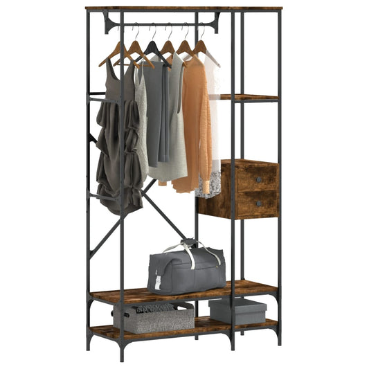Clothes rail with shelves, smoked oak engineered wood