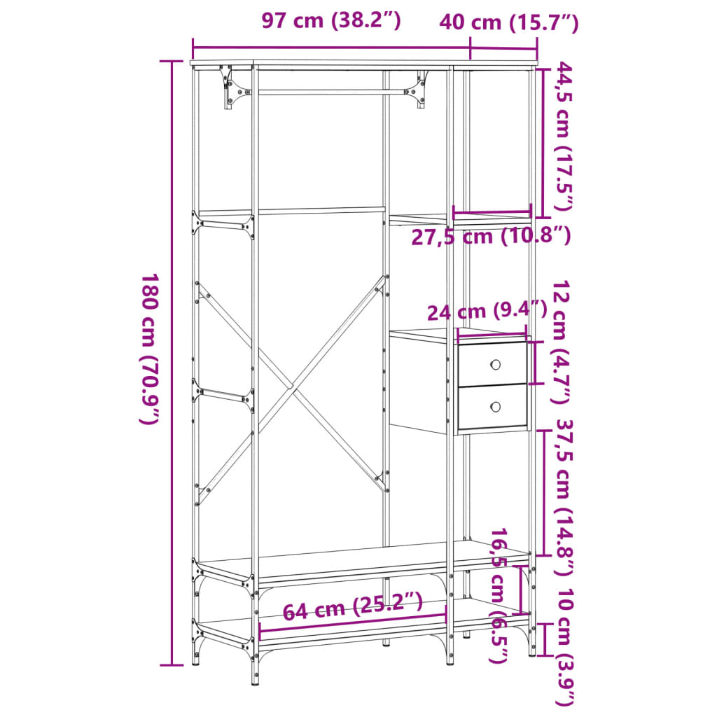 Garment Rack with Shelves Grey Sonoma Engineered Wood