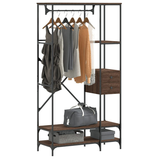 Garment Rack with Shelves Brown Oak Effect Engineered Wood