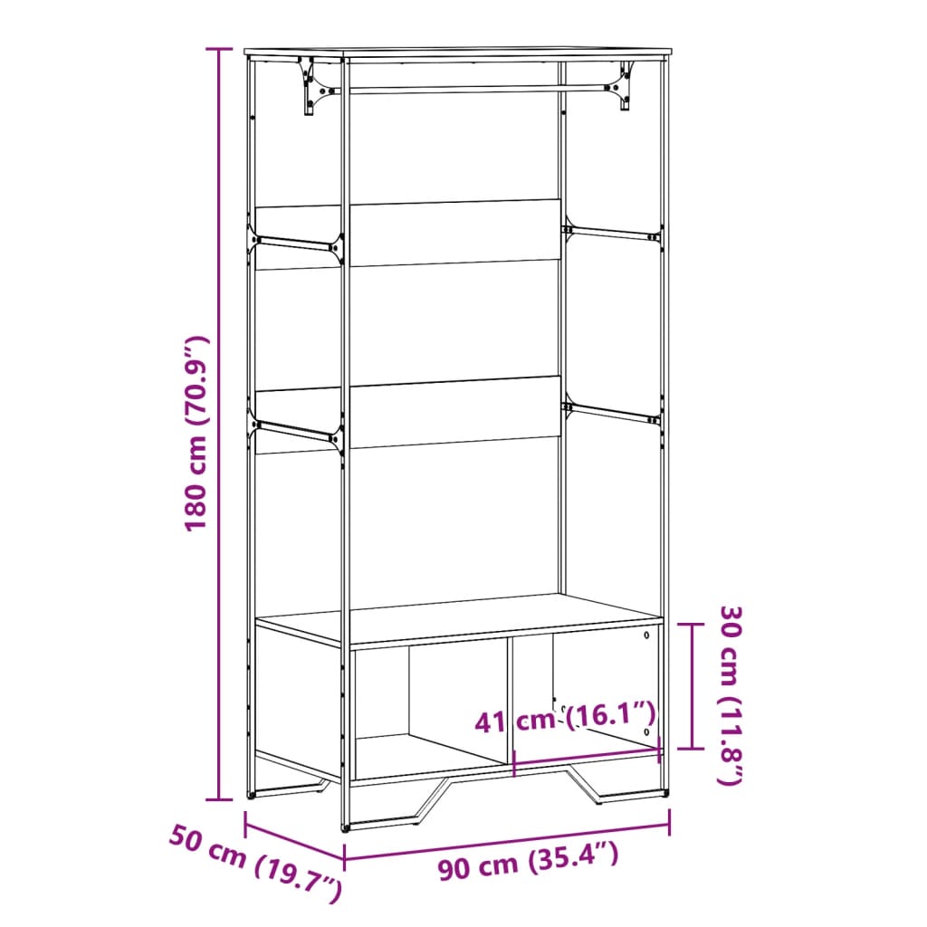 Clothes Rack Black 90x50x180 cm Engineered Wood