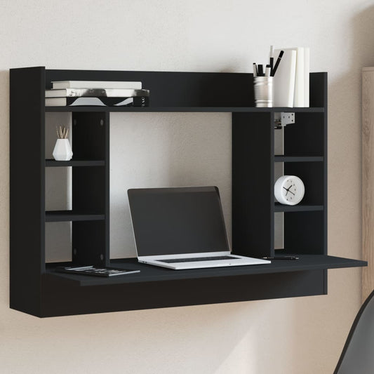 Bureau mural noir 105x48x75 cm en bois d'ingénierie