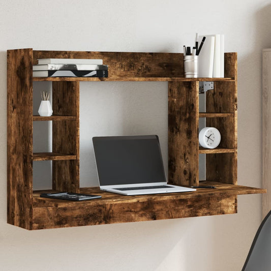 Bureau mural en chêne fumé 105x48x75 cm panneau de particules