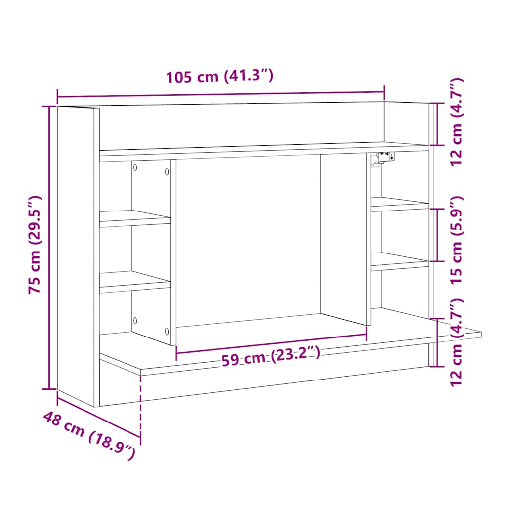 Wall-mounted Desk Brown Oak Look 105x48x75 cm Engineered Wood