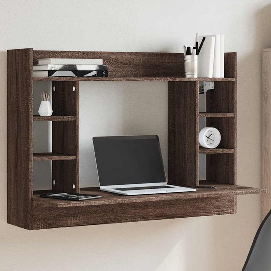 Bureau mural aspect chêne marron 105x48x75 cm en bois d'ingénierie