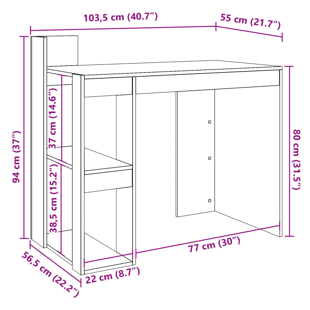 Desk White 103.5x56.5x94 cm Engineered Wood