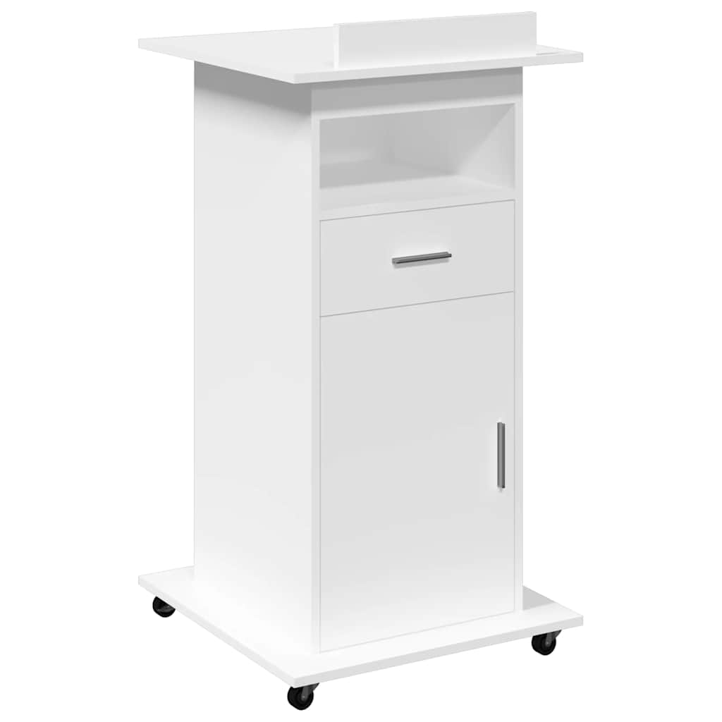 Lectern with Wheels & Drawer White 55x55x107 cm