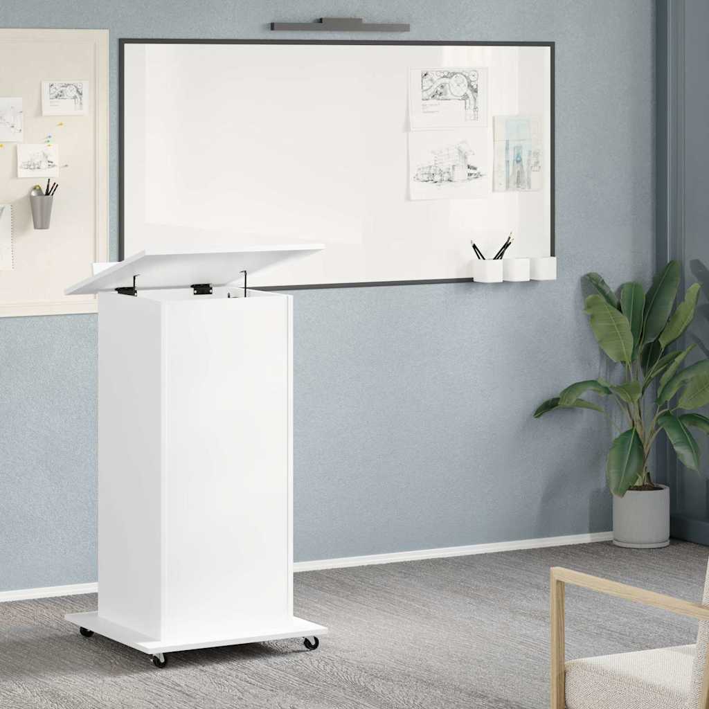 Lectern with Wheels & Drawer White 55x55x107 cm