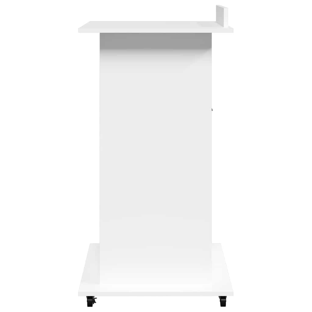 Lectern with Wheels & Drawer White 55x55x107 cm