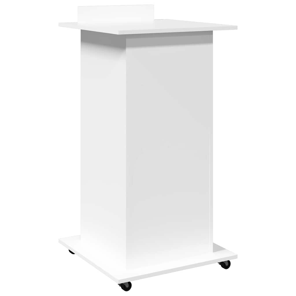 Lectern with Wheels & Drawer White 55x55x107 cm