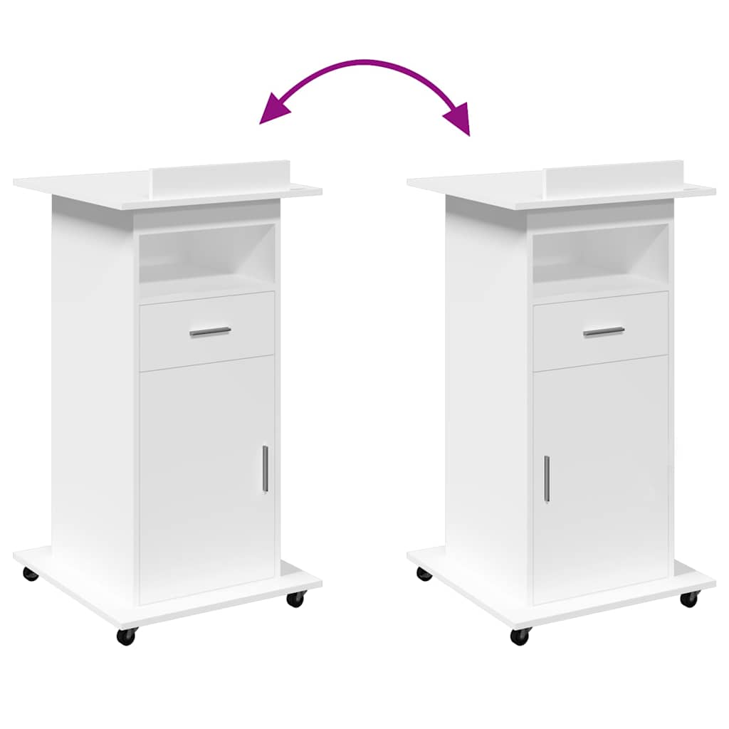 Lectern with Wheels & Drawer White 55x55x107 cm
