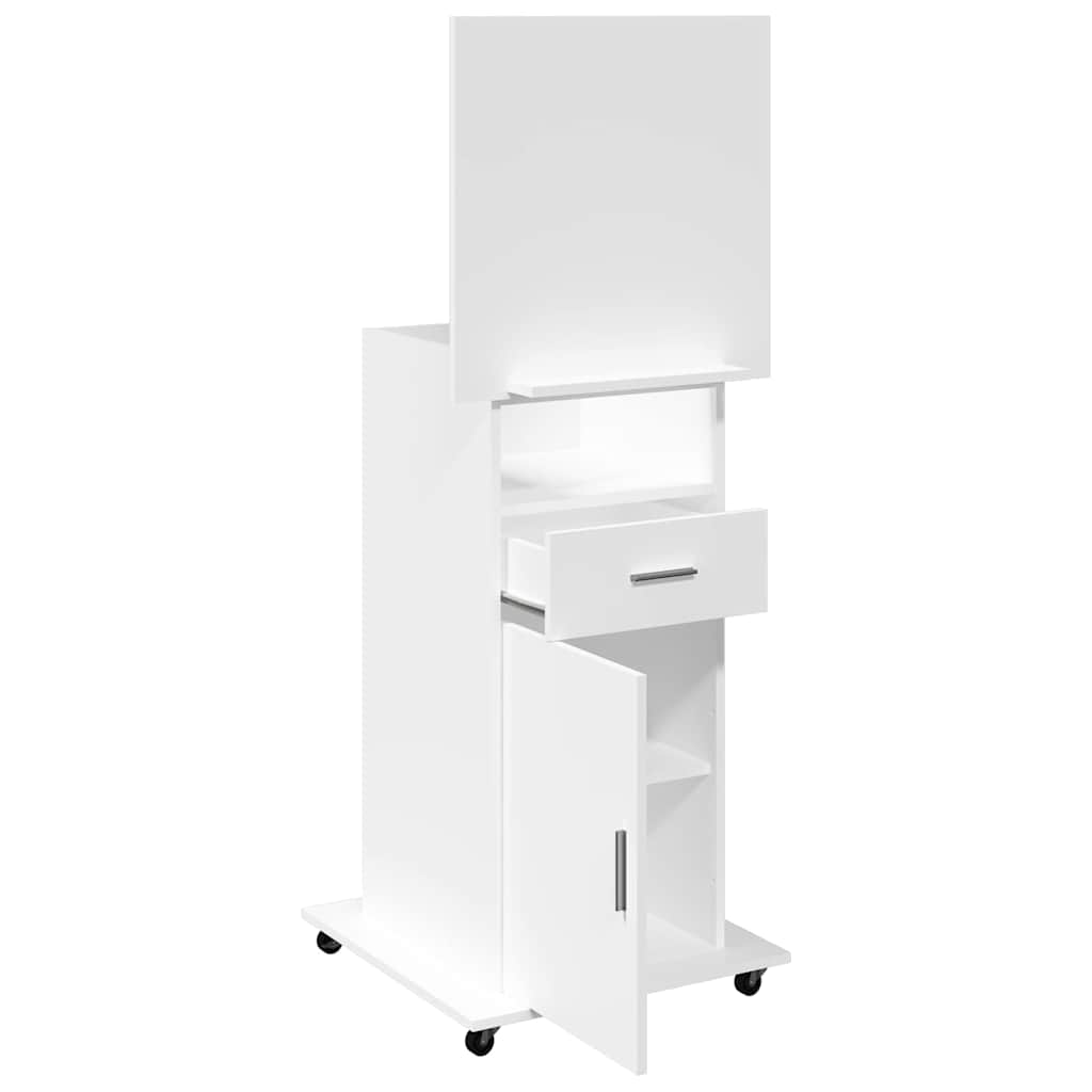 Lectern with Wheels & Drawer White 55x55x107 cm