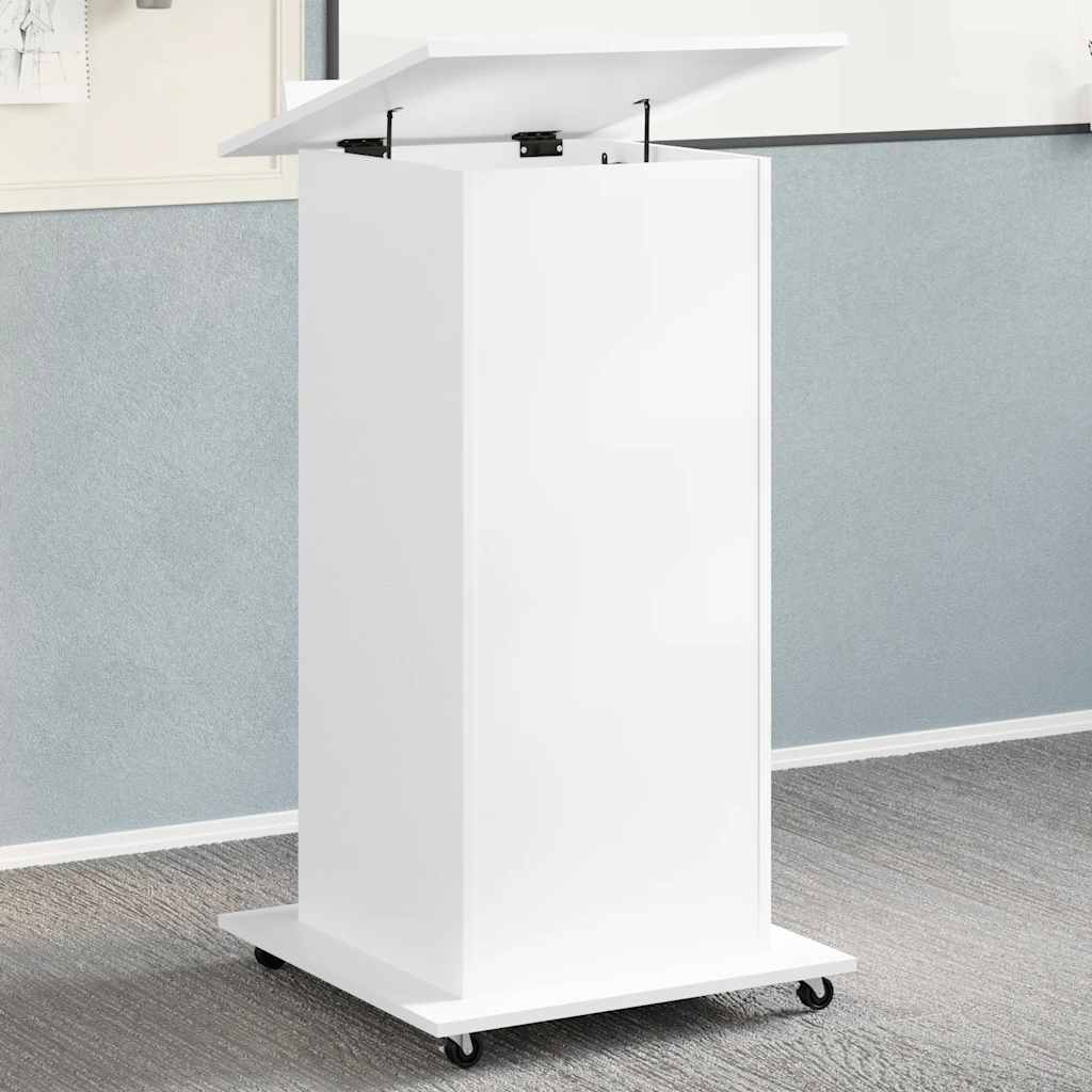 Lectern with Wheels & Drawer White 55x55x107 cm