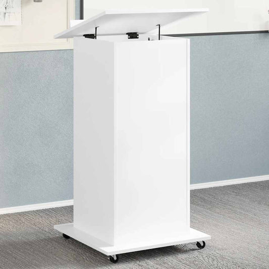 Pupitre à roulettes et tiroir Blanc 55x55x107 cm
