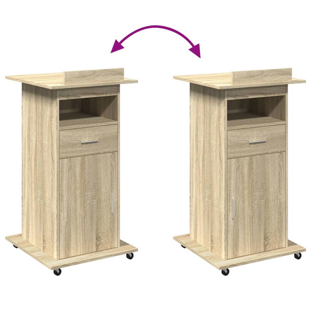 Lectern with Castors & Drawer Sonoma Oak 55x55x107 cm
