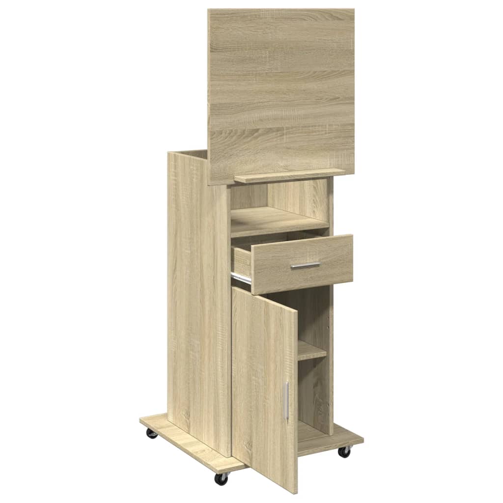 Lectern with Castors & Drawer Sonoma Oak 55x55x107 cm