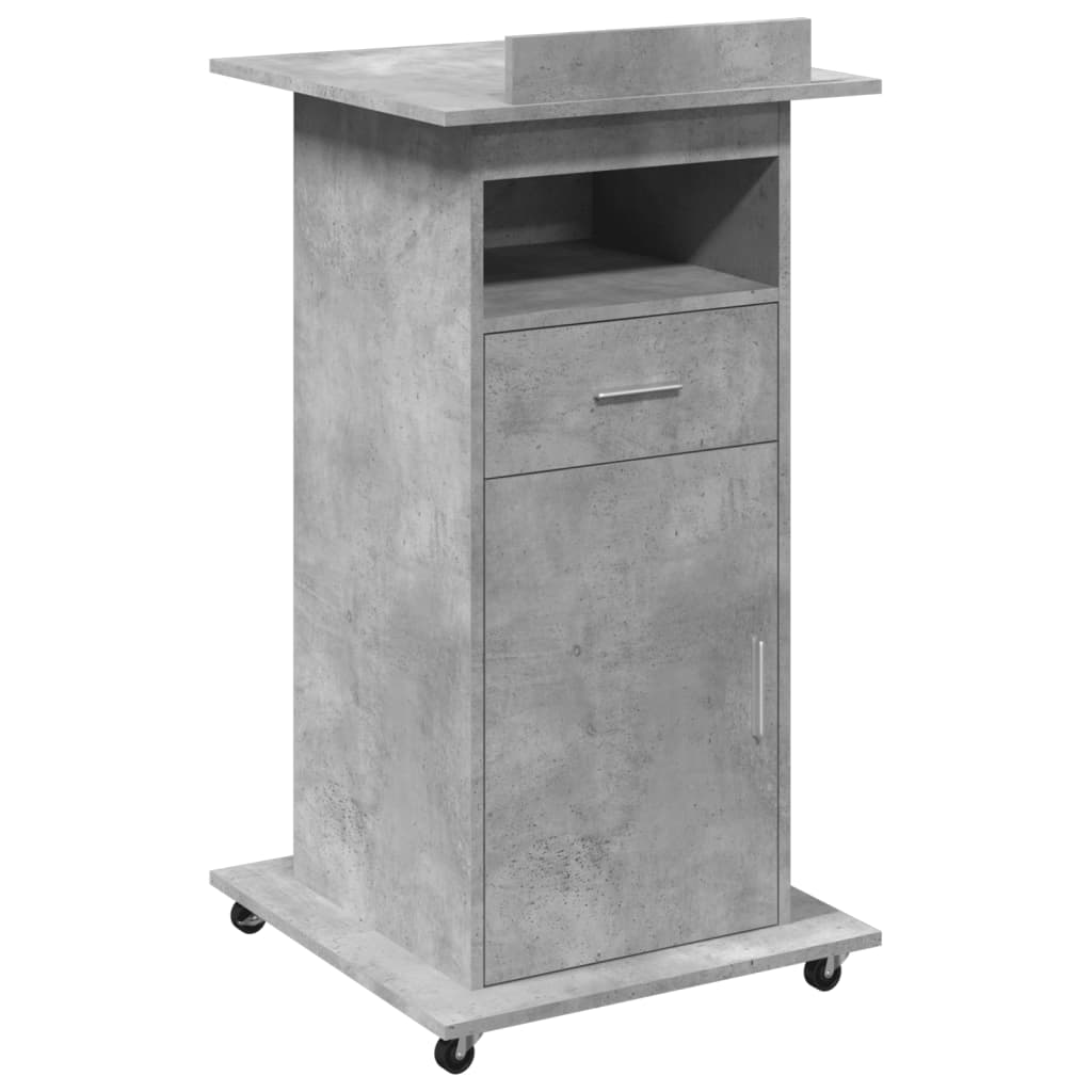 Lectern with Casters & Drawer Concrete Gray 55x55x107 cm