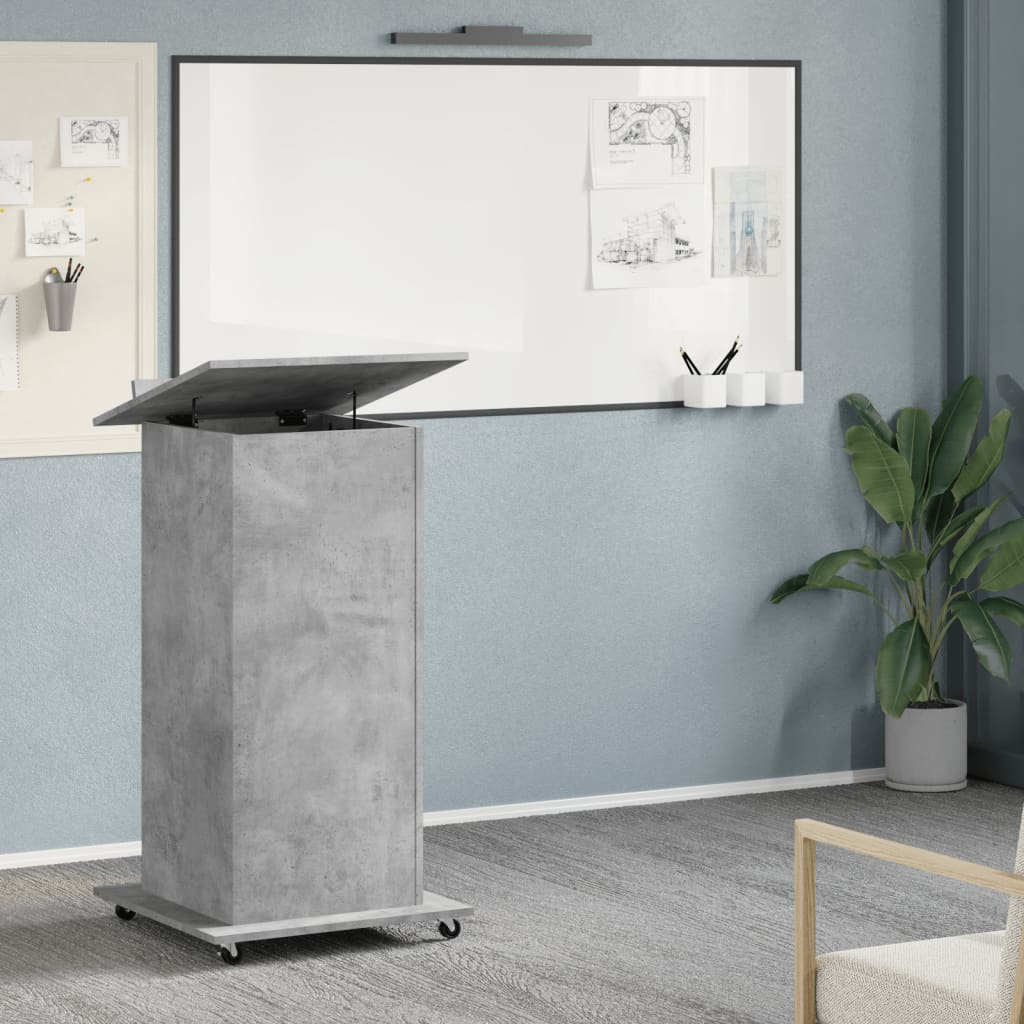 Lectern with Casters & Drawer Concrete Gray 55x55x107 cm