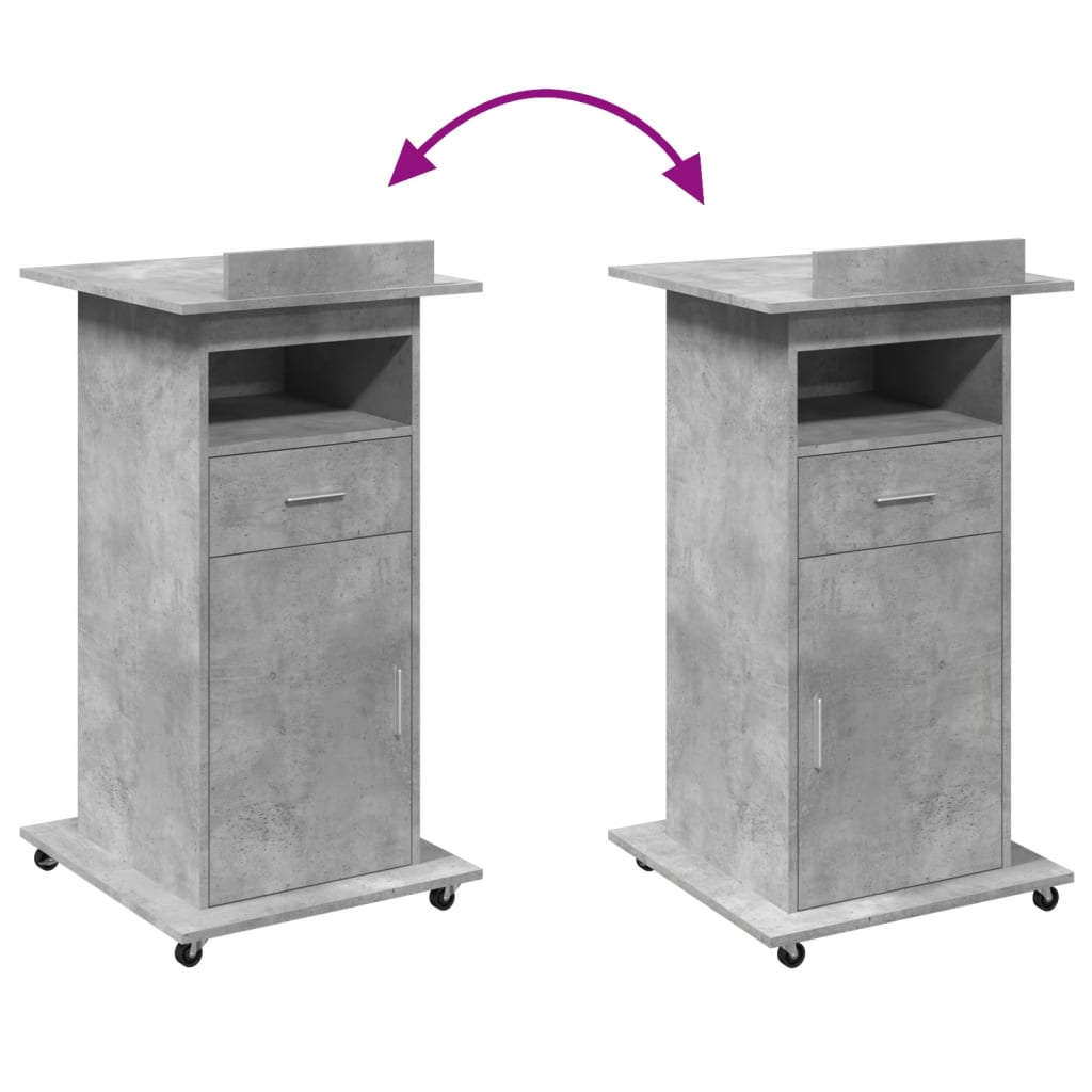 Lectern with Casters & Drawer Concrete Gray 55x55x107 cm