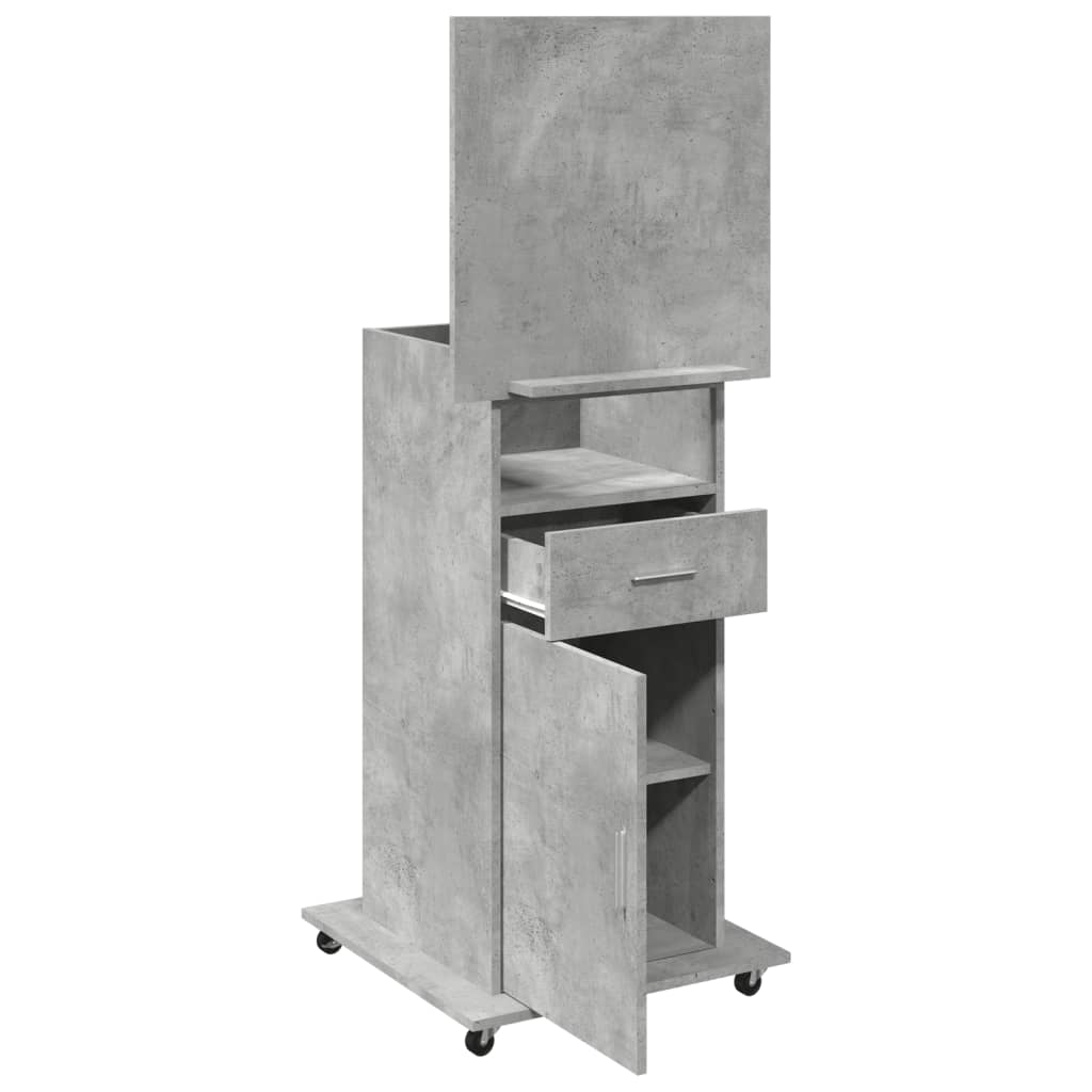 Lectern with Casters & Drawer Concrete Gray 55x55x107 cm