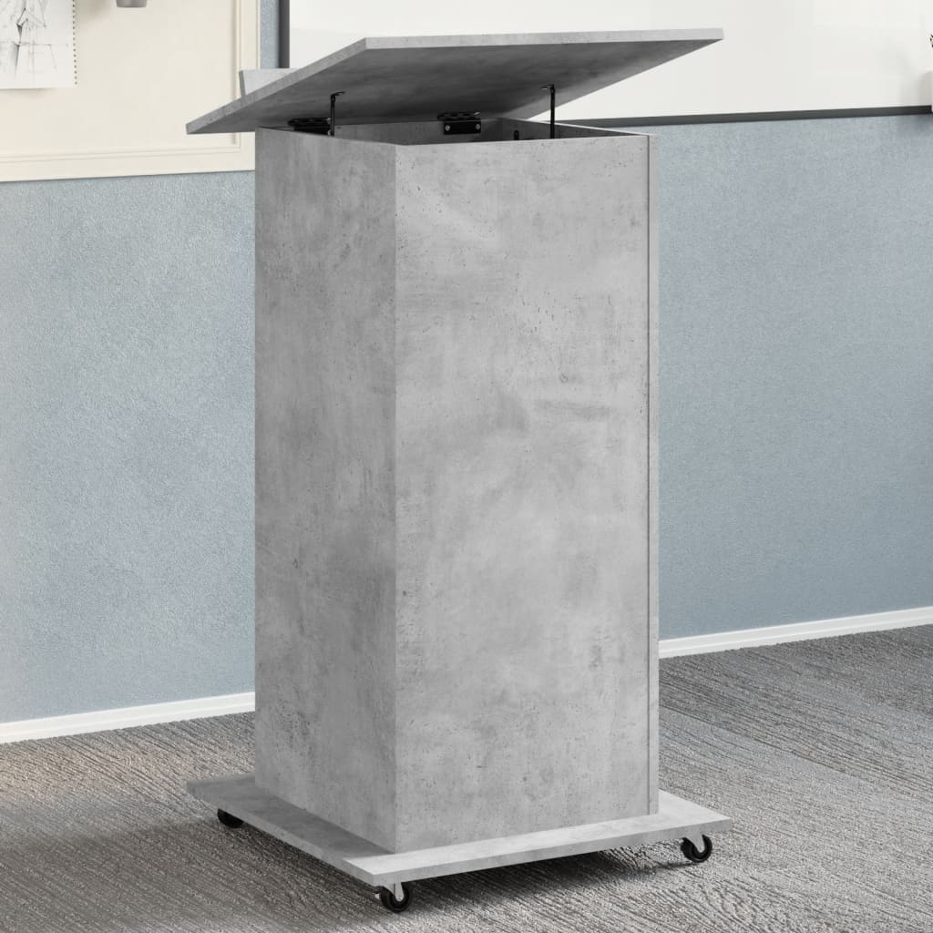 Lectern with Casters & Drawer Concrete Gray 55x55x107 cm