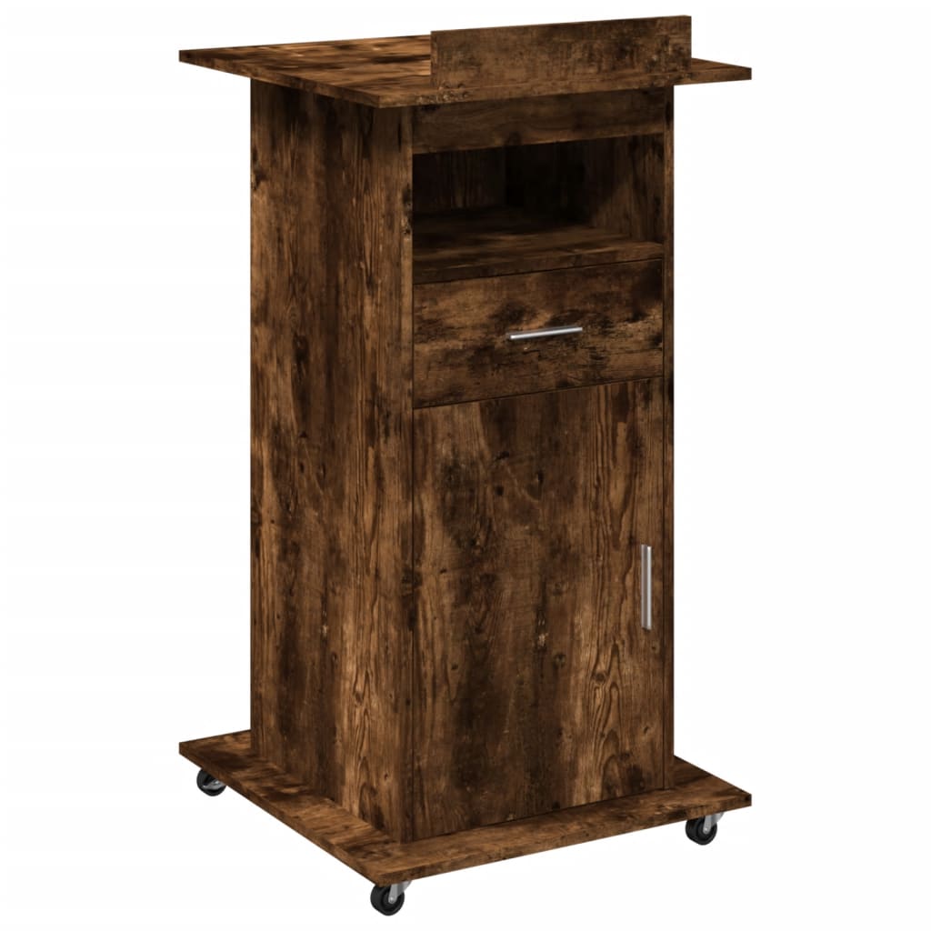 Lectern with Castors & Drawer Smoked Oak 55x55x107 cm