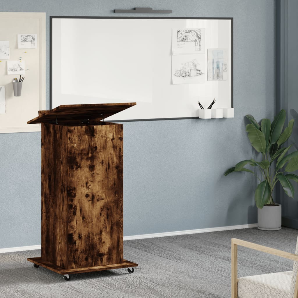 Lectern with Castors & Drawer Smoked Oak 55x55x107 cm