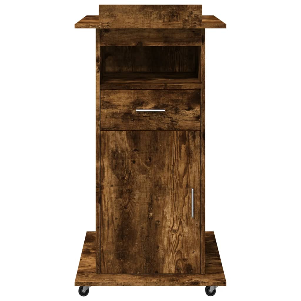 Lectern with Castors & Drawer Smoked Oak 55x55x107 cm