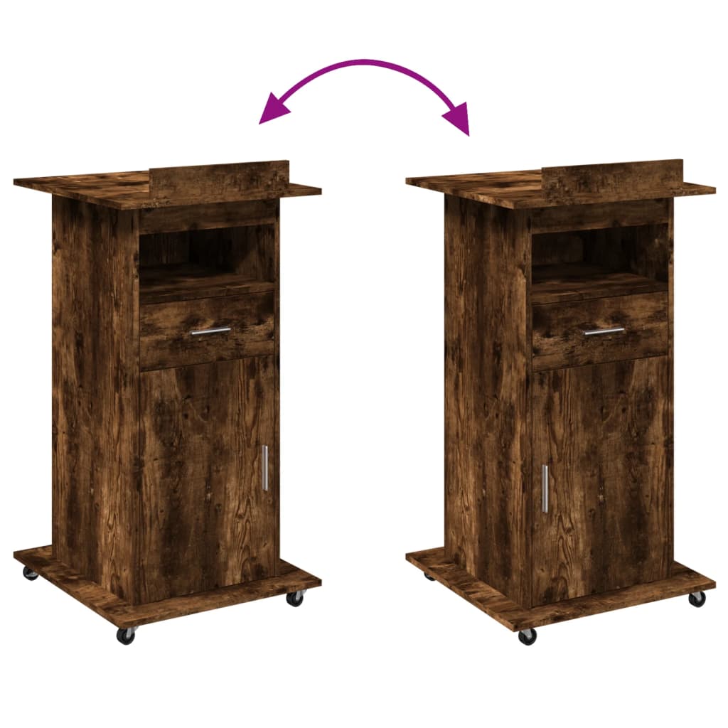 Lectern with Castors & Drawer Smoked Oak 55x55x107 cm