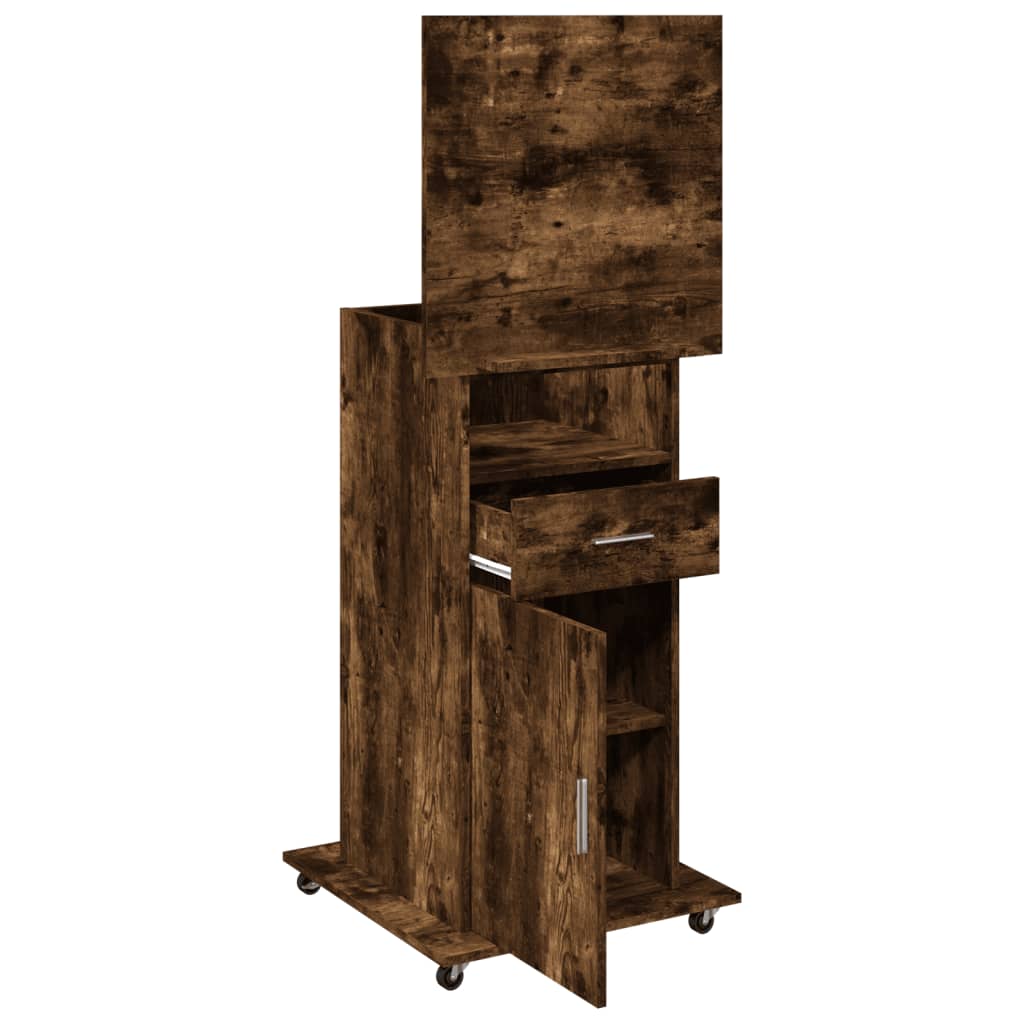 Lectern with Castors & Drawer Smoked Oak 55x55x107 cm