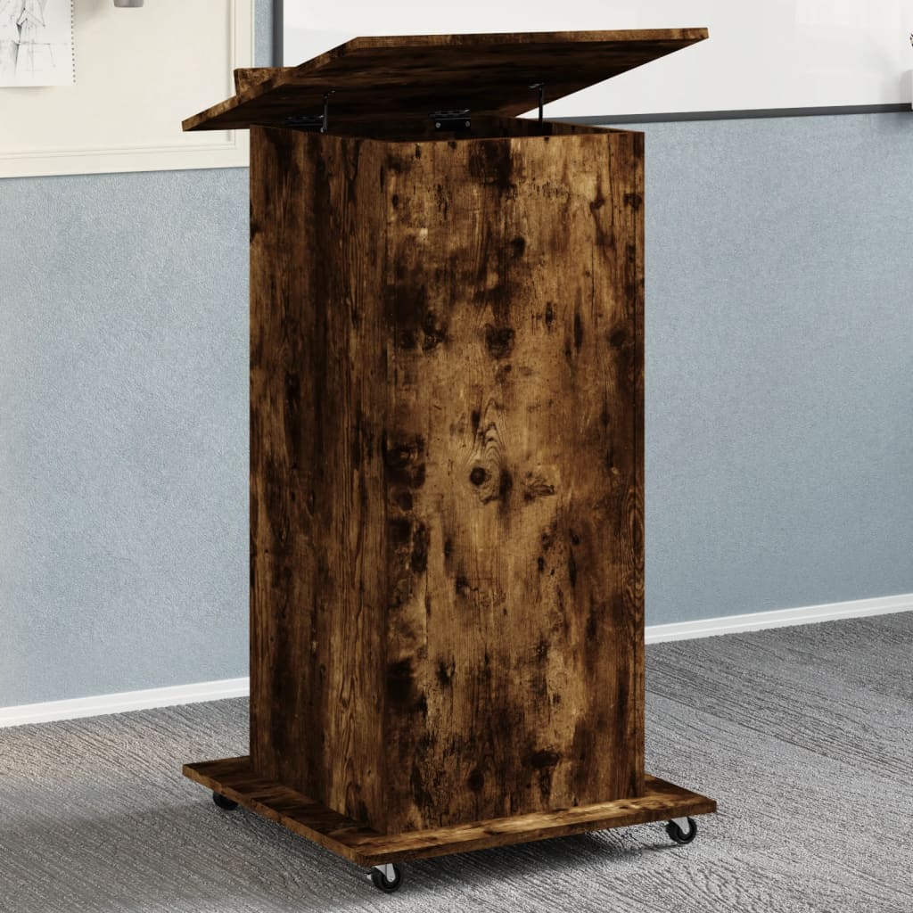 Lectern with Castors & Drawer Smoked Oak 55x55x107 cm