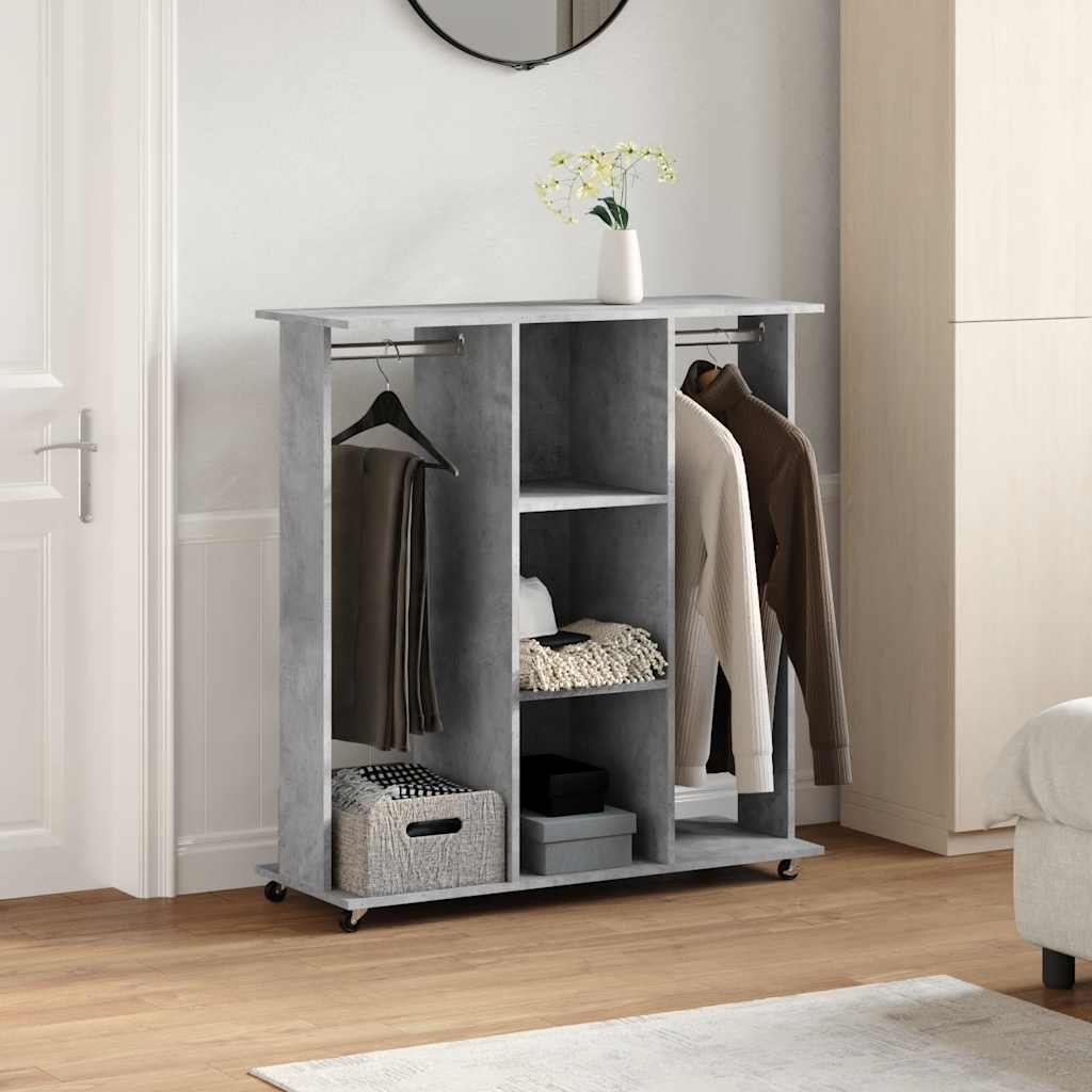 Portant à vêtements à roulettes Gris béton 102x38x110 cm Bois d'ingénierie