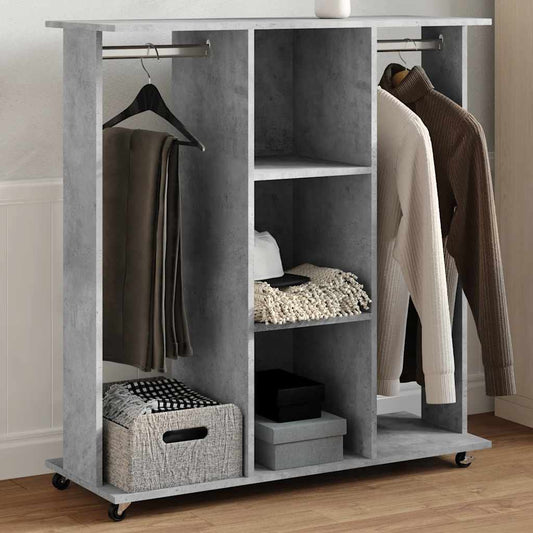 Clothes Rack with Casters Concrete Gray 102x38x110 cm Engineered Wood