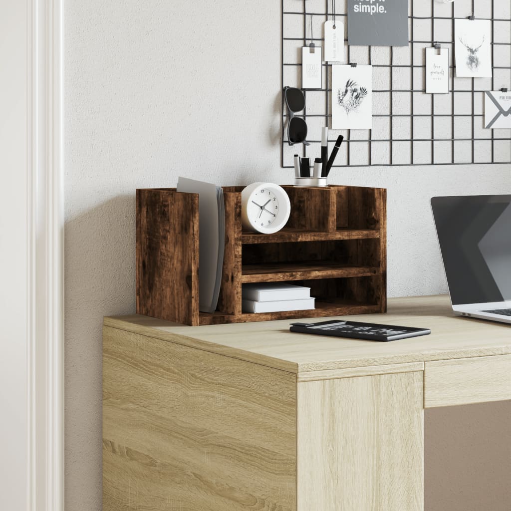 Organisateur de bureau en aggloméré chêne fumé 44,5x24x25 cm