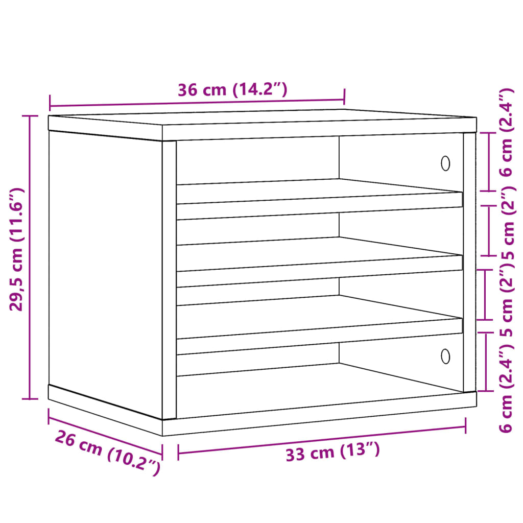 Organiseur de bureau chêne fumé 36x26x29,5 cm matériau à base de bois