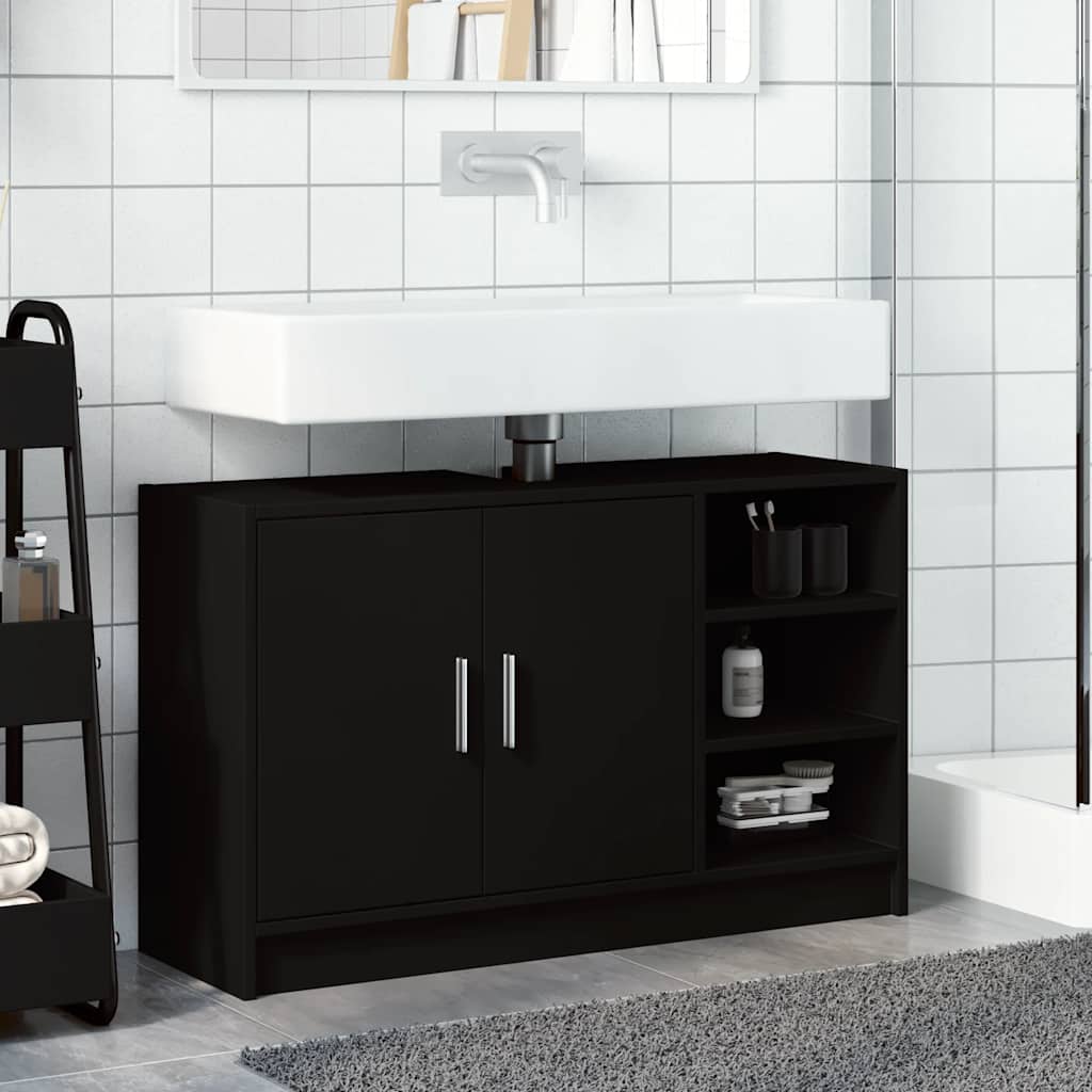 Waschbeckenunterschrank Schwarz 90x29x55 cm Holzwerkstoff