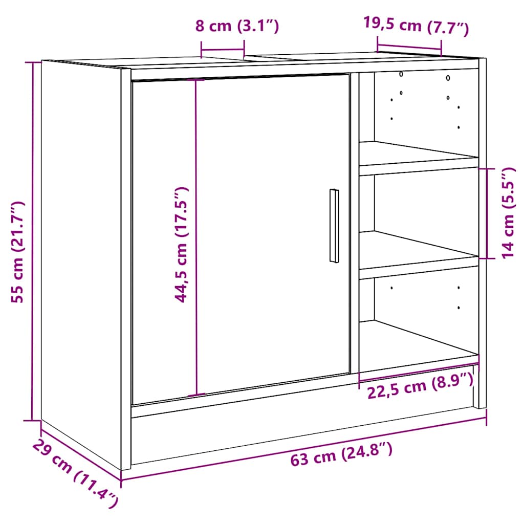 Waschbeckenunterschrank Sonoma-Eiche 63x29x55 cm Holzwerkstoff
