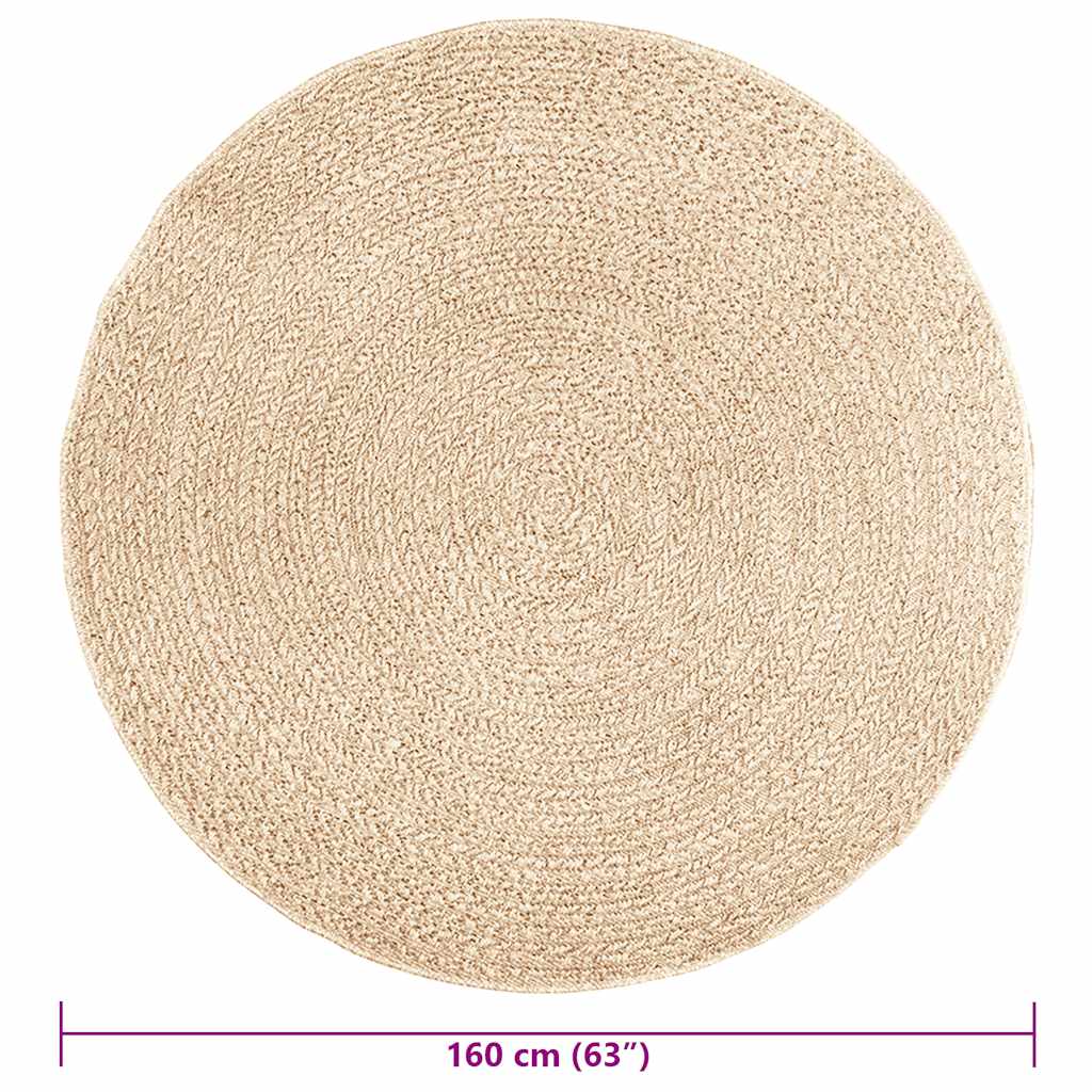 Rug ZIZUR Beige Ø 160 cm Jute-look Indoor and Outdoor