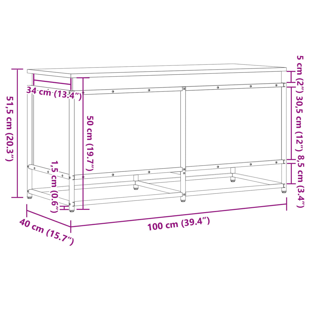 Boîte de rangement avec couvercle Gris Sonoma 100x40x51,5 cm