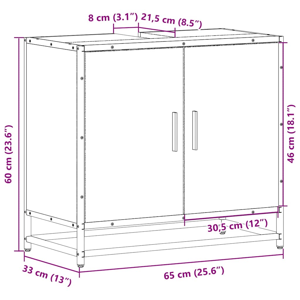 Waschbeckenunterschrank Grau Sonoma 65x33x60 cm Holzwerkstoff