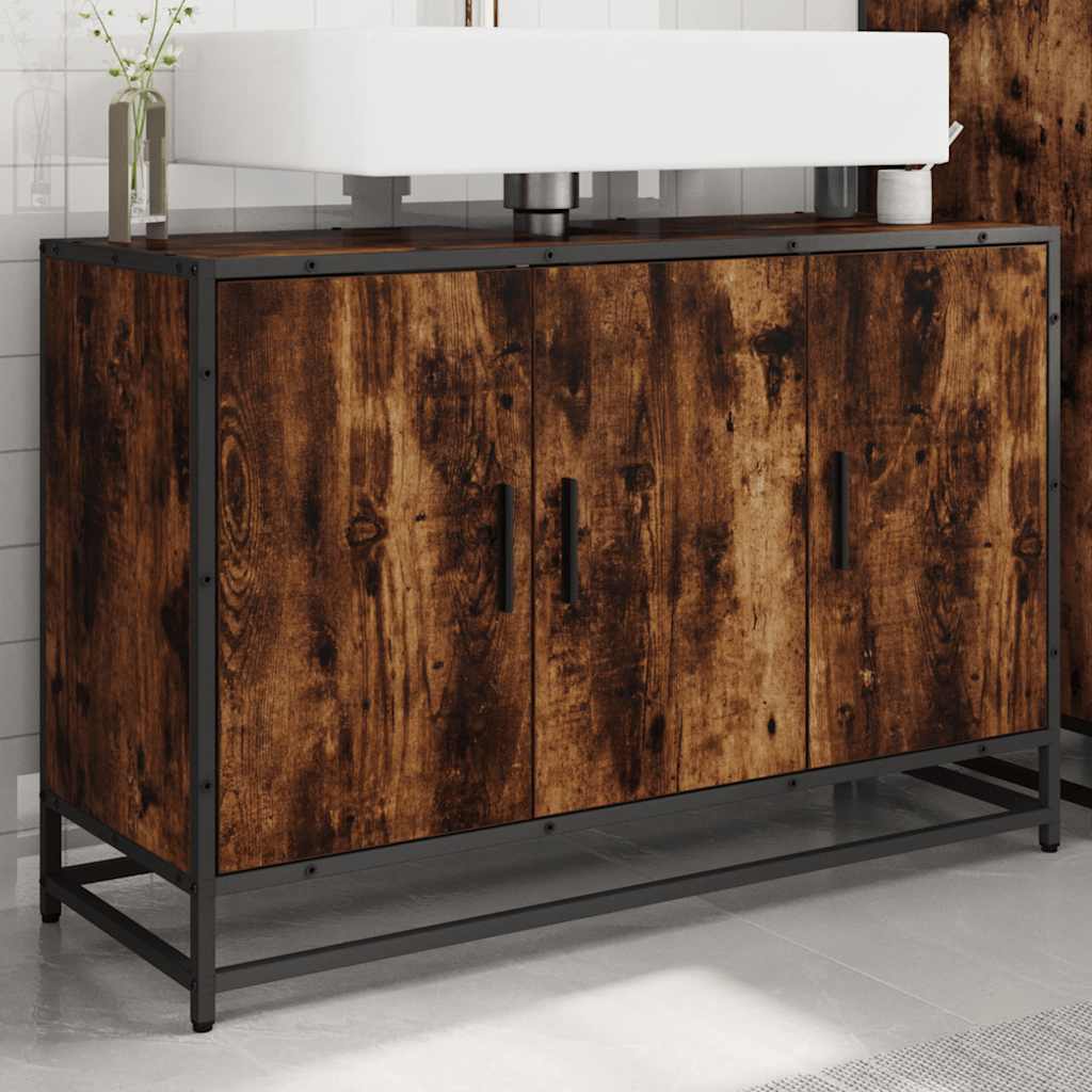 Waschbeckenunterschrank Räuchereiche 90x33x60 cm Holzwerkstoff