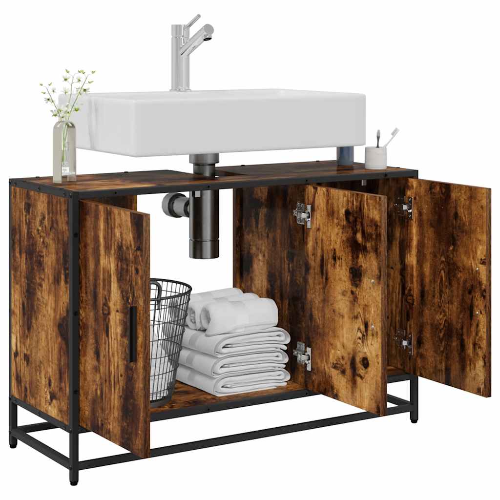 Waschbeckenunterschrank Räuchereiche 90x33x60 cm Holzwerkstoff