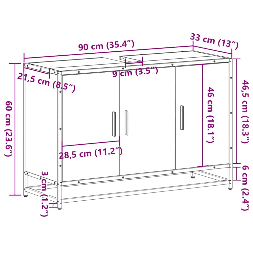 Waschbeckenunterschrank Braun Eichen-Optik 90x33x60 cm